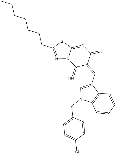 6-{[1-(4-chlorobenzyl)-1H-indol-3-yl]methylene}-2-heptyl-5-imino-5,6-dihydro-7H-[1,3,4]thiadiazolo[3,2-a]pyrimidin-7-one 结构式