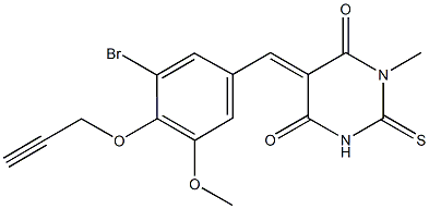 5-[3-bromo-5-methoxy-4-(prop-2-ynyloxy)benzylidene]-1-methyl-2-thioxodihydropyrimidine-4,6(1H,5H)-dione 结构式