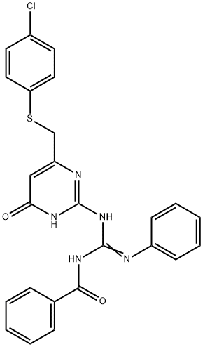 N''-benzoyl-N-(6-{[(4-chlorophenyl)thio]methyl}-4-oxo-1,4-dihydro-2-pyrimidinyl)-N'-phenylguanidine 结构式