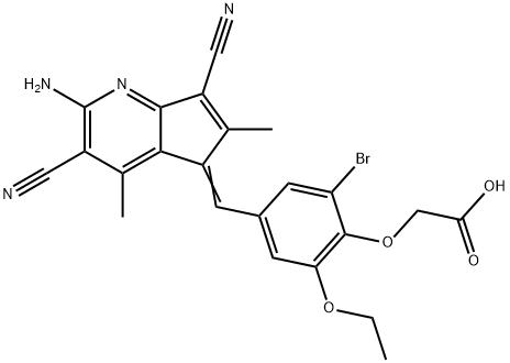 {4-[(2-amino-3,7-dicyano-4,6-dimethyl-5H-cyclopenta[b]pyridin-5-ylidene)methyl]-2-bromo-6-ethoxyphenoxy}acetic acid 结构式