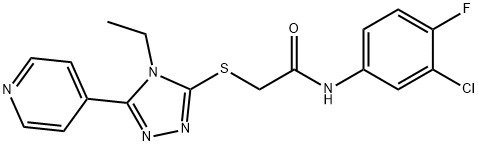 N-(3-chloro-4-fluorophenyl)-2-{[4-ethyl-5-(4-pyridinyl)-4H-1,2,4-triazol-3-yl]sulfanyl}acetamide 结构式