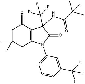 N-{6,6-dimethyl-2,4-dioxo-3-(trifluoromethyl)-1-[3-(trifluoromethyl)phenyl]-2,3,4,5,6,7-hexahydro-1H-indol-3-yl}-2,2-dimethylpropanamide 结构式