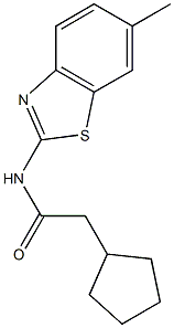 2-cyclopentyl-N-(6-methyl-1,3-benzothiazol-2-yl)acetamide 结构式