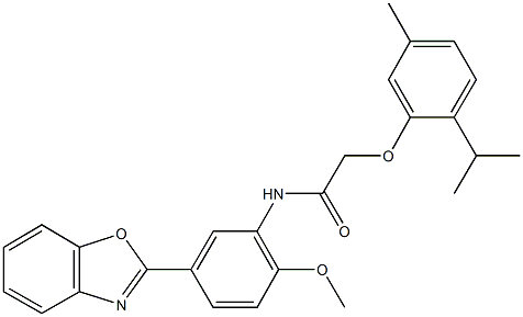 N-[5-(1,3-benzoxazol-2-yl)-2-methoxyphenyl]-2-(2-isopropyl-5-methylphenoxy)acetamide 结构式