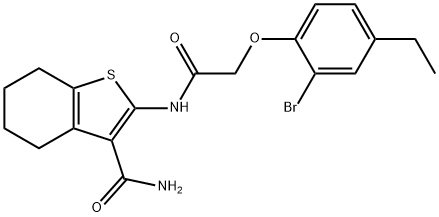 2-{[(2-bromo-4-ethylphenoxy)acetyl]amino}-4,5,6,7-tetrahydro-1-benzothiophene-3-carboxamide 结构式