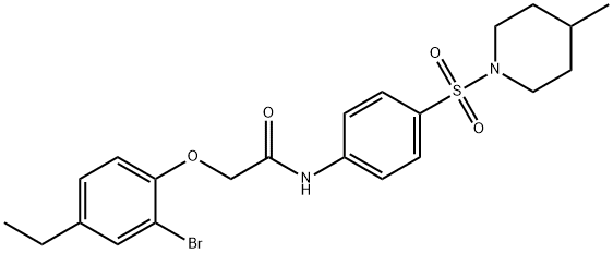 2-(2-bromo-4-ethylphenoxy)-N-{4-[(4-methyl-1-piperidinyl)sulfonyl]phenyl}acetamide 结构式