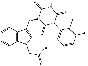 {3-[(1-(3-chloro-2-methylphenyl)-4,6-dioxo-2-thioxotetrahydro-5(2H)-pyrimidinylidene)methyl]-1H-indol-1-yl}acetic acid 结构式