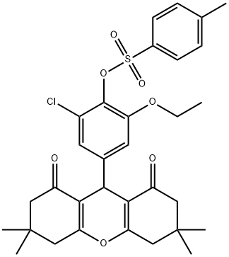 2-chloro-6-ethoxy-4-(3,3,6,6-tetramethyl-1,8-dioxo-2,3,4,5,6,7,8,9-octahydro-1H-xanthen-9-yl)phenyl 4-methylbenzenesulfonate 结构式