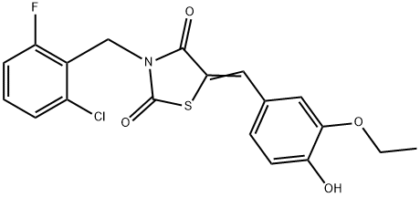 3-(2-chloro-6-fluorobenzyl)-5-(3-ethoxy-4-hydroxybenzylidene)-1,3-thiazolidine-2,4-dione 结构式