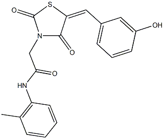 2-[5-(3-hydroxybenzylidene)-2,4-dioxo-1,3-thiazolidin-3-yl]-N-(2-methylphenyl)acetamide 结构式