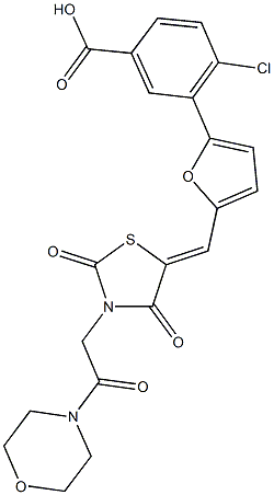 4-chloro-3-[5-({3-[2-(4-morpholinyl)-2-oxoethyl]-2,4-dioxo-1,3-thiazolidin-5-ylidene}methyl)-2-furyl]benzoic acid 结构式