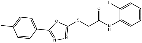 N-(2-fluorophenyl)-2-{[5-(4-methylphenyl)-1,3,4-oxadiazol-2-yl]sulfanyl}acetamide 结构式