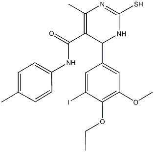 6-(4-ethoxy-3-iodo-5-methoxyphenyl)-4-methyl-N-(4-methylphenyl)-2-sulfanyl-1,6-dihydro-5-pyrimidinecarboxamide 结构式