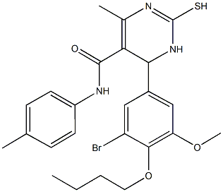 6-(3-bromo-4-butoxy-5-methoxyphenyl)-4-methyl-N-(4-methylphenyl)-2-sulfanyl-1,6-dihydropyrimidine-5-carboxamide 结构式
