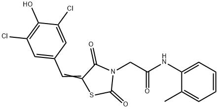 2-[5-(3,5-dichloro-4-hydroxybenzylidene)-2,4-dioxo-1,3-thiazolidin-3-yl]-N-(2-methylphenyl)acetamide 结构式