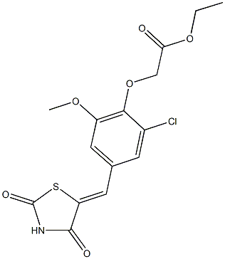 ethyl {2-chloro-4-[(2,4-dioxo-1,3-thiazolidin-5-ylidene)methyl]-6-methoxyphenoxy}acetate 结构式