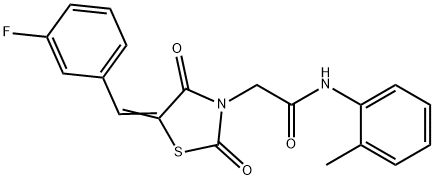 2-[5-(3-fluorobenzylidene)-2,4-dioxo-1,3-thiazolidin-3-yl]-N-(2-methylphenyl)acetamide 结构式