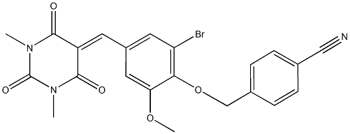 4-({2-bromo-4-[(1,3-dimethyl-2,4,6-trioxotetrahydro-5(2H)-pyrimidinylidene)methyl]-6-methoxyphenoxy}methyl)benzonitrile 结构式