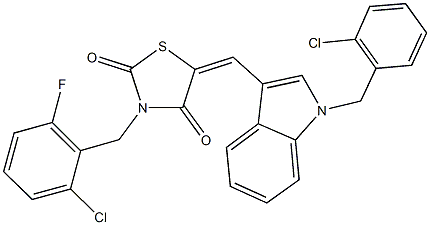 5-{[1-(2-chlorobenzyl)-1H-indol-3-yl]methylene}-3-(2-chloro-6-fluorobenzyl)-1,3-thiazolidine-2,4-dione 结构式