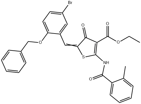 ethyl 5-[2-(benzyloxy)-5-bromobenzylidene]-2-[(2-methylbenzoyl)amino]-4-oxo-4,5-dihydro-3-thiophenecarboxylate 结构式