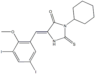 3-cyclohexyl-5-(3,5-diiodo-2-methoxybenzylidene)-2-thioxo-4-imidazolidinone 结构式