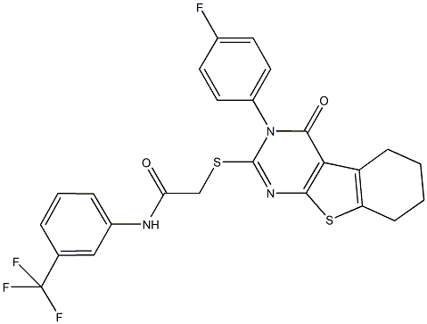 2-{[3-(4-fluorophenyl)-4-oxo-3,4,5,6,7,8-hexahydro[1]benzothieno[2,3-d]pyrimidin-2-yl]sulfanyl}-N-[3-(trifluoromethyl)phenyl]acetamide 结构式