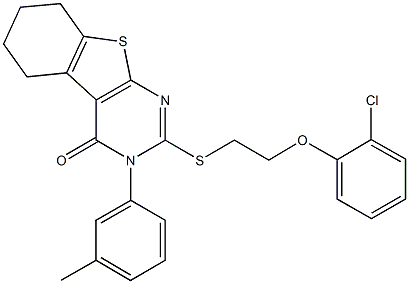 2-{[2-(2-chlorophenoxy)ethyl]sulfanyl}-3-(3-methylphenyl)-5,6,7,8-tetrahydro[1]benzothieno[2,3-d]pyrimidin-4(3H)-one 结构式