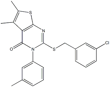 2-[(3-chlorobenzyl)sulfanyl]-5,6-dimethyl-3-(3-methylphenyl)thieno[2,3-d]pyrimidin-4(3H)-one 结构式