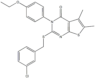 2-[(3-chlorobenzyl)sulfanyl]-3-(4-ethoxyphenyl)-5,6-dimethylthieno[2,3-d]pyrimidin-4(3H)-one 结构式