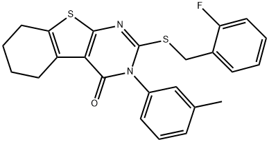 2-[(2-fluorobenzyl)sulfanyl]-3-(3-methylphenyl)-5,6,7,8-tetrahydro[1]benzothieno[2,3-d]pyrimidin-4(3H)-one 结构式