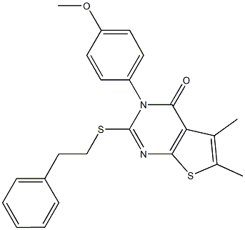 3-(4-methoxyphenyl)-5,6-dimethyl-2-[(2-phenylethyl)sulfanyl]thieno[2,3-d]pyrimidin-4(3H)-one 结构式