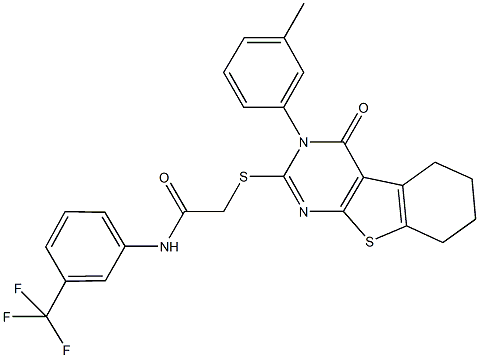 2-{[3-(3-methylphenyl)-4-oxo-3,4,5,6,7,8-hexahydro[1]benzothieno[2,3-d]pyrimidin-2-yl]sulfanyl}-N-[3-(trifluoromethyl)phenyl]acetamide 结构式