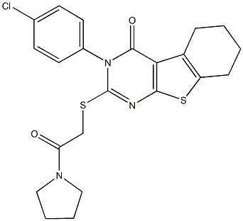 3-(4-chlorophenyl)-2-{[2-oxo-2-(1-pyrrolidinyl)ethyl]sulfanyl}-5,6,7,8-tetrahydro[1]benzothieno[2,3-d]pyrimidin-4(3H)-one 结构式
