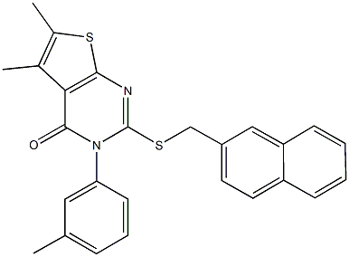 5,6-dimethyl-3-(3-methylphenyl)-2-[(2-naphthylmethyl)sulfanyl]thieno[2,3-d]pyrimidin-4(3H)-one 结构式