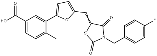 3-(5-{[3-(4-fluorobenzyl)-2,4-dioxo-1,3-thiazolidin-5-ylidene]methyl}-2-furyl)-4-methylbenzoic acid 结构式