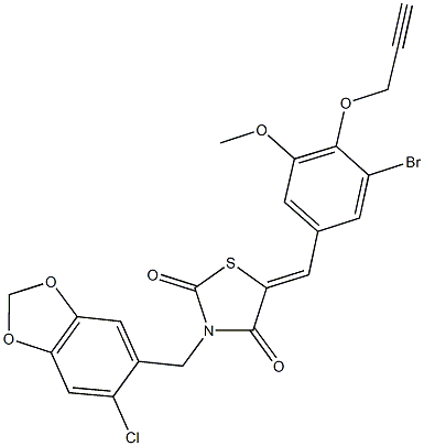 5-[3-bromo-5-methoxy-4-(2-propynyloxy)benzylidene]-3-[(6-chloro-1,3-benzodioxol-5-yl)methyl]-1,3-thiazolidine-2,4-dione 结构式