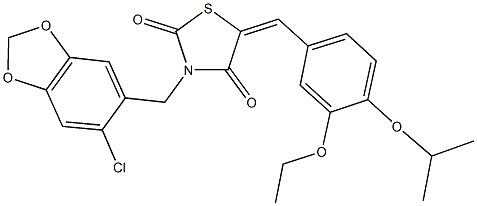 3-[(6-chloro-1,3-benzodioxol-5-yl)methyl]-5-(3-ethoxy-4-isopropoxybenzylidene)-1,3-thiazolidine-2,4-dione 结构式