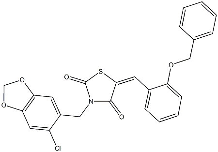 5-[2-(benzyloxy)benzylidene]-3-[(6-chloro-1,3-benzodioxol-5-yl)methyl]-1,3-thiazolidine-2,4-dione 结构式