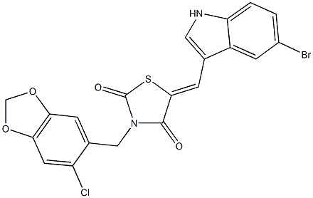 5-[(5-bromo-1H-indol-3-yl)methylene]-3-[(6-chloro-1,3-benzodioxol-5-yl)methyl]-1,3-thiazolidine-2,4-dione 结构式