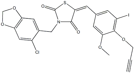 3-[(6-chloro-1,3-benzodioxol-5-yl)methyl]-5-[3-iodo-5-methoxy-4-(2-propynyloxy)benzylidene]-1,3-thiazolidine-2,4-dione 结构式