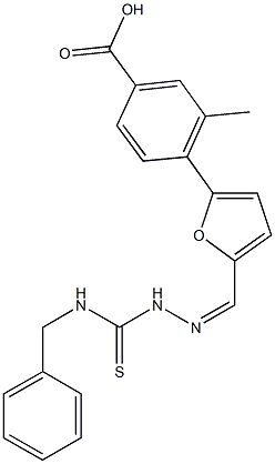 4-(5-{2-[(benzylamino)carbothioyl]carbohydrazonoyl}-2-furyl)-3-methylbenzoic acid 结构式