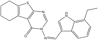 3-{[(7-ethyl-1H-indol-3-yl)methylene]amino}-5,6,7,8-tetrahydro[1]benzothieno[2,3-d]pyrimidin-4(3H)-one 结构式