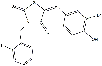 5-(3-bromo-4-hydroxybenzylidene)-3-(2-fluorobenzyl)-1,3-thiazolidine-2,4-dione 结构式