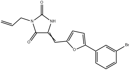 3-allyl-5-{[5-(3-bromophenyl)-2-furyl]methylene}-2,4-imidazolidinedione 结构式