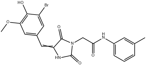 2-[4-(3-bromo-4-hydroxy-5-methoxybenzylidene)-2,5-dioxo-1-imidazolidinyl]-N-(3-methylphenyl)acetamide 结构式