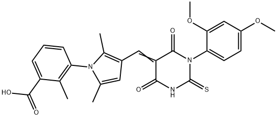 3-{3-[(1-(2,4-dimethoxyphenyl)-4,6-dioxo-2-thioxotetrahydro-5(2H)-pyrimidinylidene)methyl]-2,5-dimethyl-1H-pyrrol-1-yl}-2-methylbenzoic acid 结构式