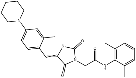 N-(2,6-dimethylphenyl)-2-{5-[2-methyl-4-(1-piperidinyl)benzylidene]-2,4-dioxo-1,3-thiazolidin-3-yl}acetamide 结构式