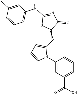 3-[2-({2-[(3-methylphenyl)imino]-4-oxo-1,3-thiazolidin-5-ylidene}methyl)-1H-pyrrol-1-yl]benzoic acid 结构式