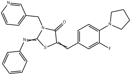 5-[3-fluoro-4-(1-pyrrolidinyl)benzylidene]-2-(phenylimino)-3-(3-pyridinylmethyl)-1,3-thiazolidin-4-one 结构式