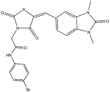 N-(4-bromophenyl)-2-{5-[(1,3-dimethyl-2-oxo-2,3-dihydro-1H-benzimidazol-5-yl)methylene]-2,4-dioxo-1,3-thiazolidin-3-yl}acetamide 结构式